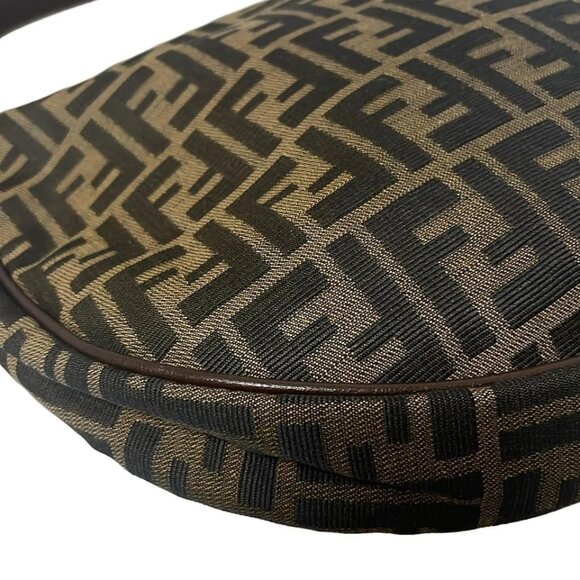 FENDI Zucca - Beige Dark Brown Jacquard Leather Shoulder Bag 641-072125 - Picture 5 of 9